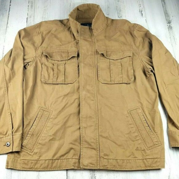 Prana Field Trucker Jacket Tan Full Zip Buttons Mens EUC - Picture 2 of 12